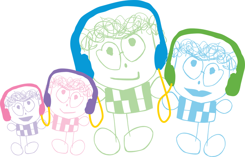 LilGadgets Family Lil Gadgets, LilGadgets, Lil Gadgets headphones, cartoon headphones, headphones for kids, graphic headphones, pink headphones, purple headphones, blue headphones, green headphones, connected headphones